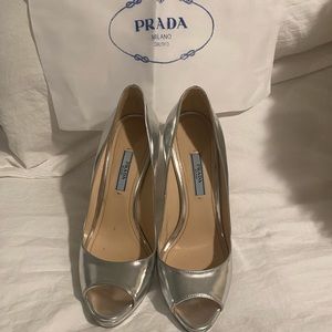 Prada Metalic Peep-toe Stilettos